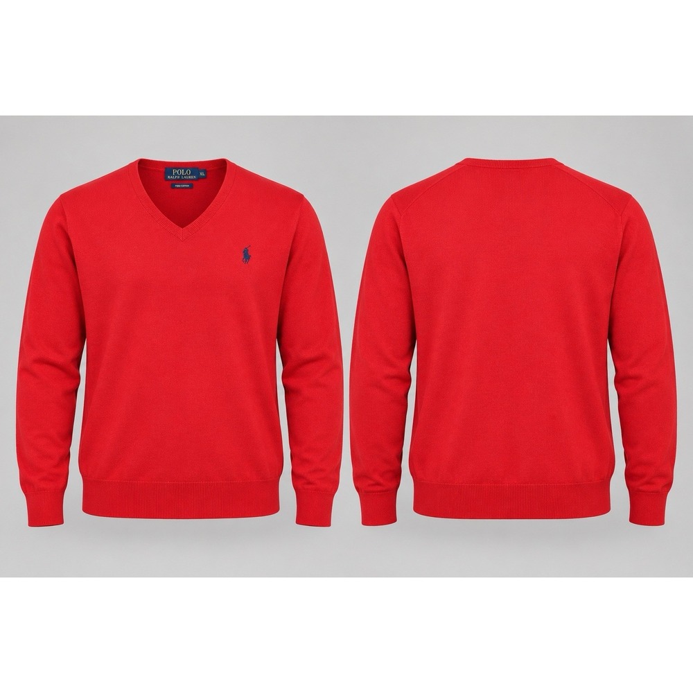 Polo Ralph Lauren Sweater Men XL Aqua Blue Red Cotton V-Neck NWT